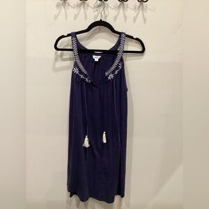 Lucky Brand Navy Blue Mini Dress with White Embroidery